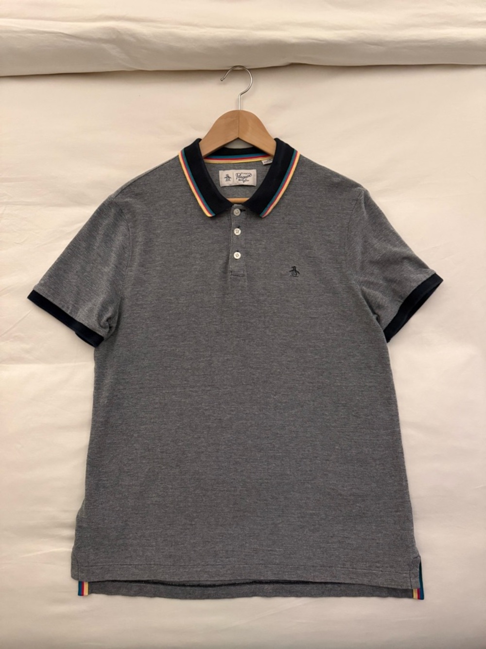 Original Penguin Grey Polo with Navy Trim and Multicolor Collar